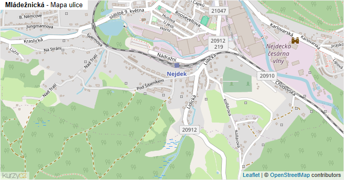 Mládežnická - mapa ulice
