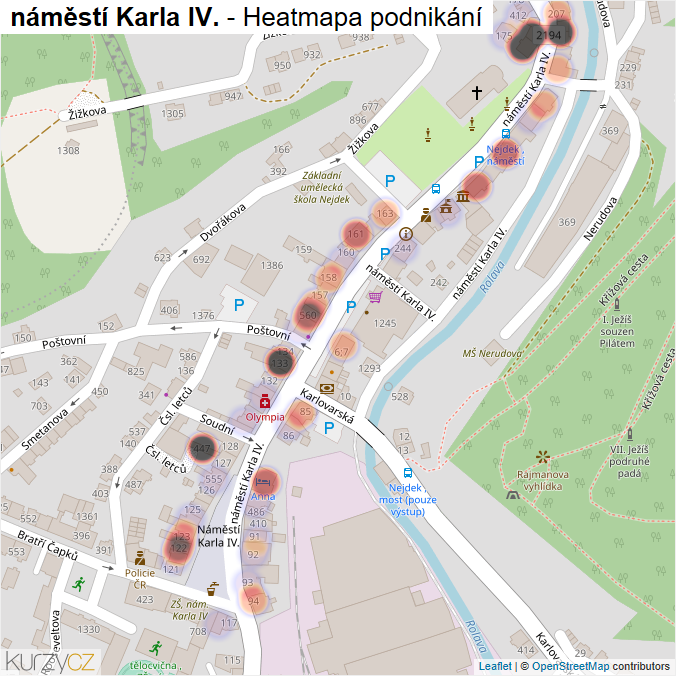 Mapa náměstí Karla IV. - Firmy v ulici.