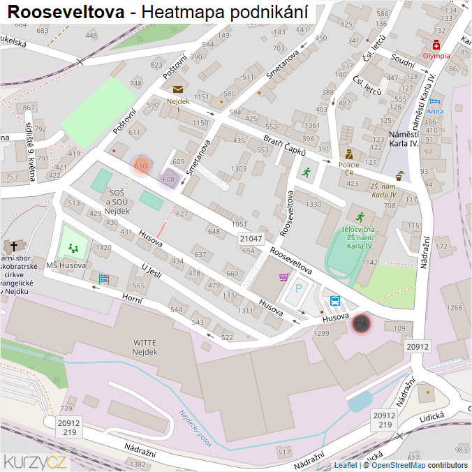 Mapa Rooseveltova - Firmy v ulici.