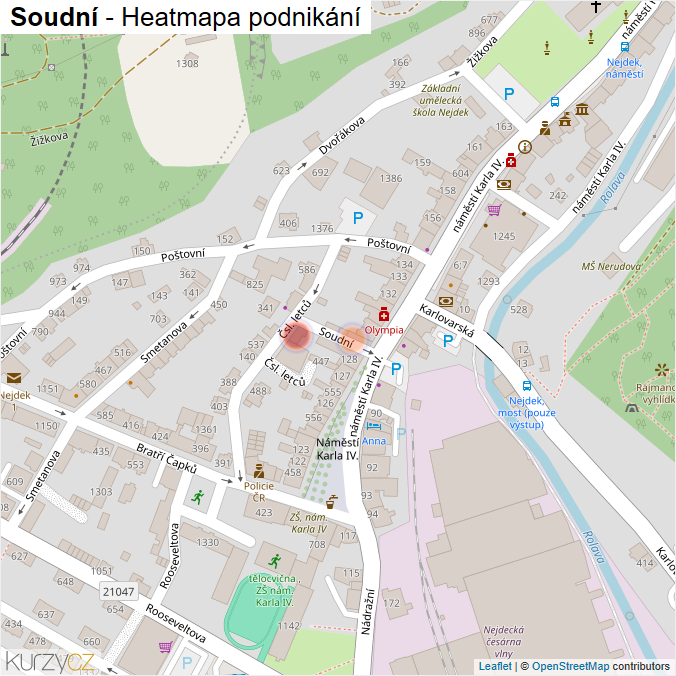 Mapa Soudní - Firmy v ulici.