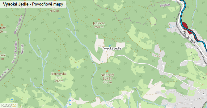 Vysoká Jedle - záplavové mapy stoleté vody