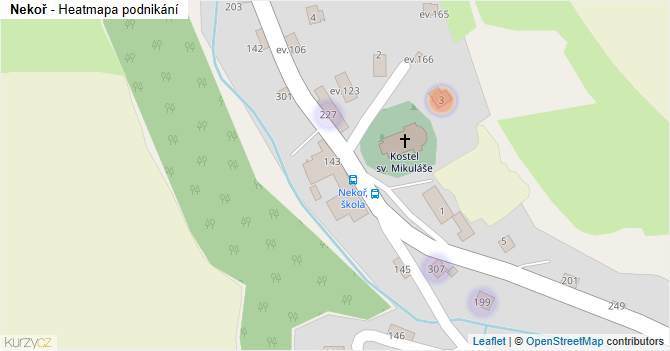 Nekoř - mapa podnikání