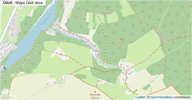 Údolí - mapa části obce