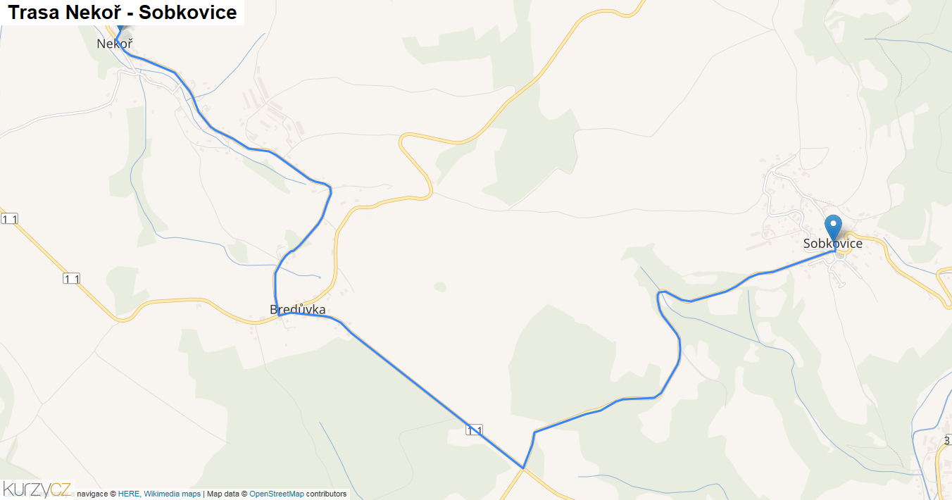 Nekoř-Sobkovice, mapa trasy
