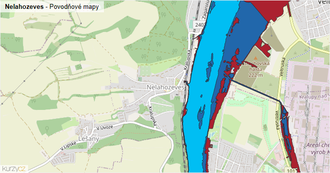 Nelahozeves - záplavové mapy stoleté vody