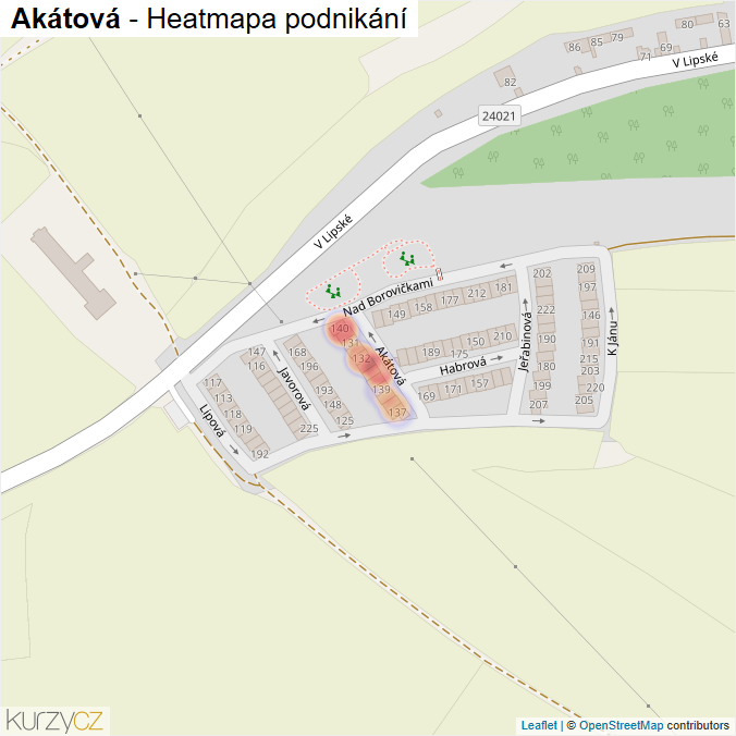Mapa Akátová - Firmy v ulici.