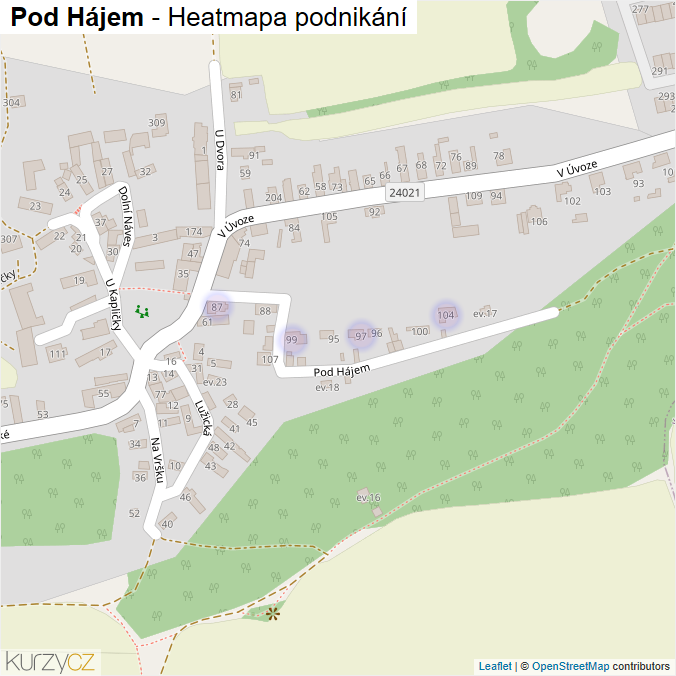 Mapa Pod Hájem - Firmy v ulici.