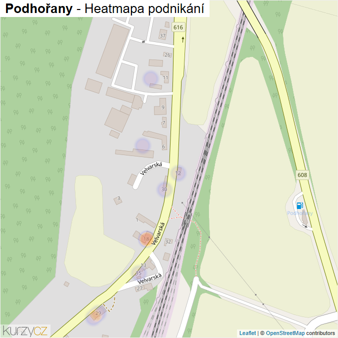 Mapa Podhořany - Firmy v části obce.