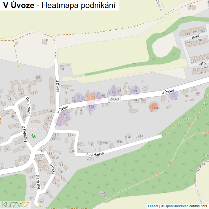 Mapa V Úvoze - Firmy v ulici.
