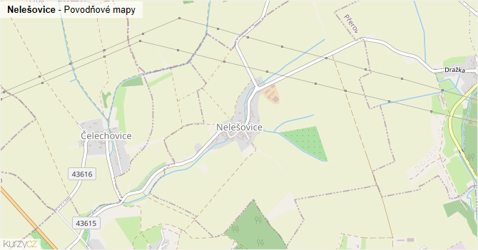 Nelešovice - záplavové mapy stoleté vody