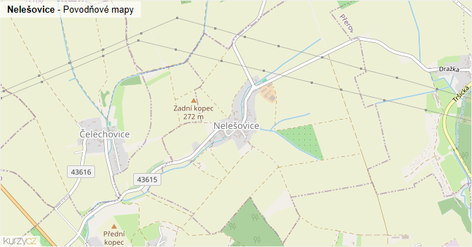 Nelešovice - záplavové mapy stoleté vody