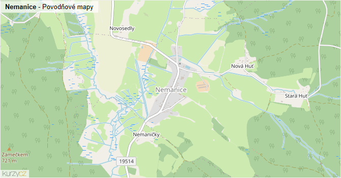 Nemanice - záplavové mapy stoleté vody