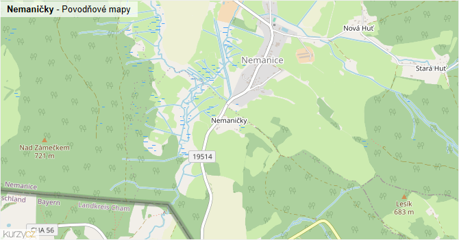 Nemaničky - záplavové mapy stoleté vody