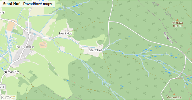 Stará Huť - záplavové mapy stoleté vody