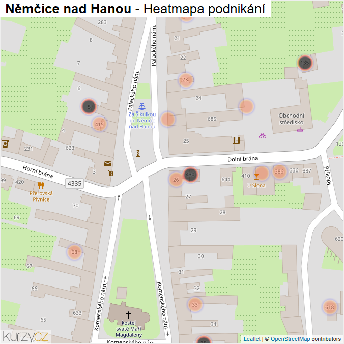 Mapa Němčice nad Hanou - Firmy v obci.
