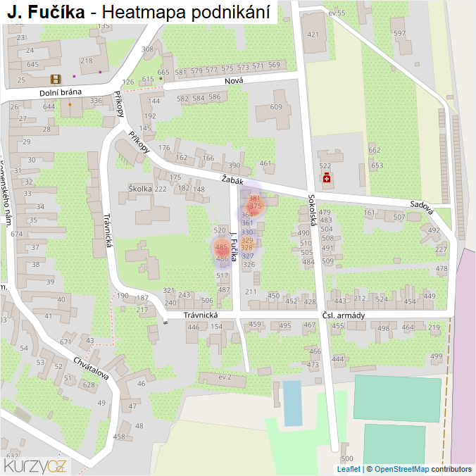 Mapa J. Fučíka - Firmy v ulici.