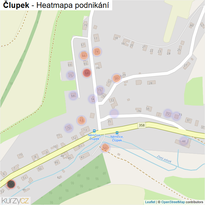 Mapa Člupek - Firmy v části obce.