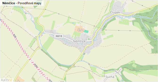 Němčice - záplavové mapy stoleté vody