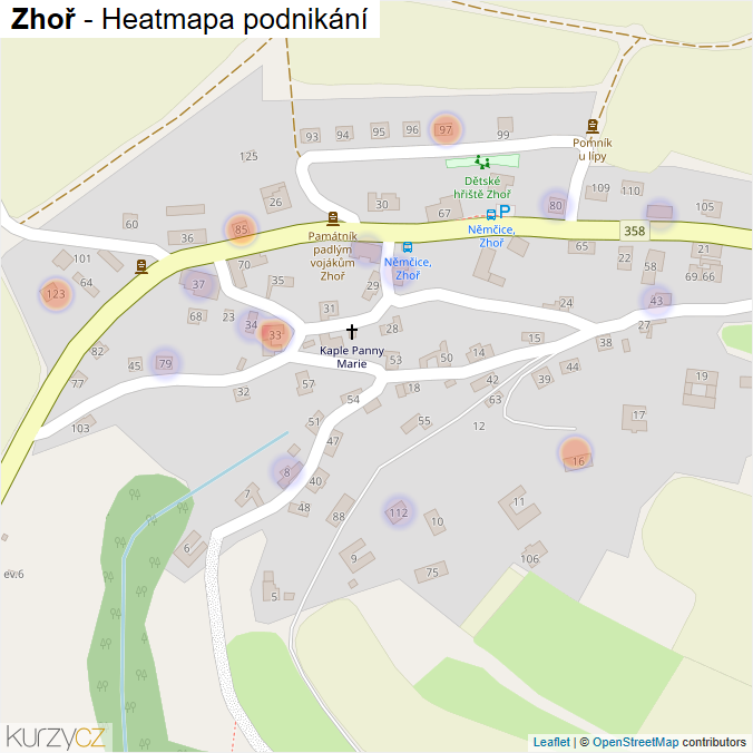 Mapa Zhoř - Firmy v části obce.