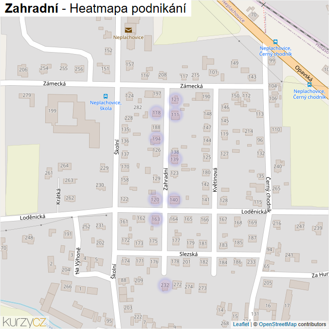 Mapa Zahradní - Firmy v ulici.