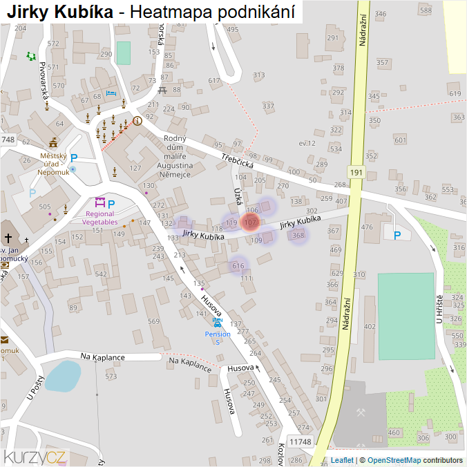 Mapa Jirky Kubíka - Firmy v ulici.