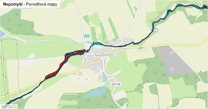 Nepomyšl - záplavové mapy stoleté vody