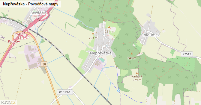 Nepřevázka - záplavové mapy stoleté vody