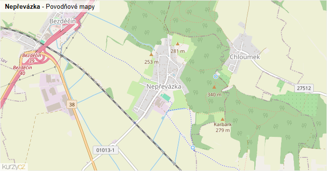 Nepřevázka - záplavové mapy stoleté vody