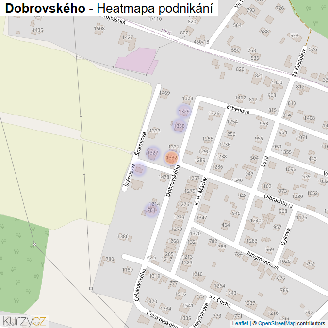 Mapa Dobrovského - Firmy v ulici.