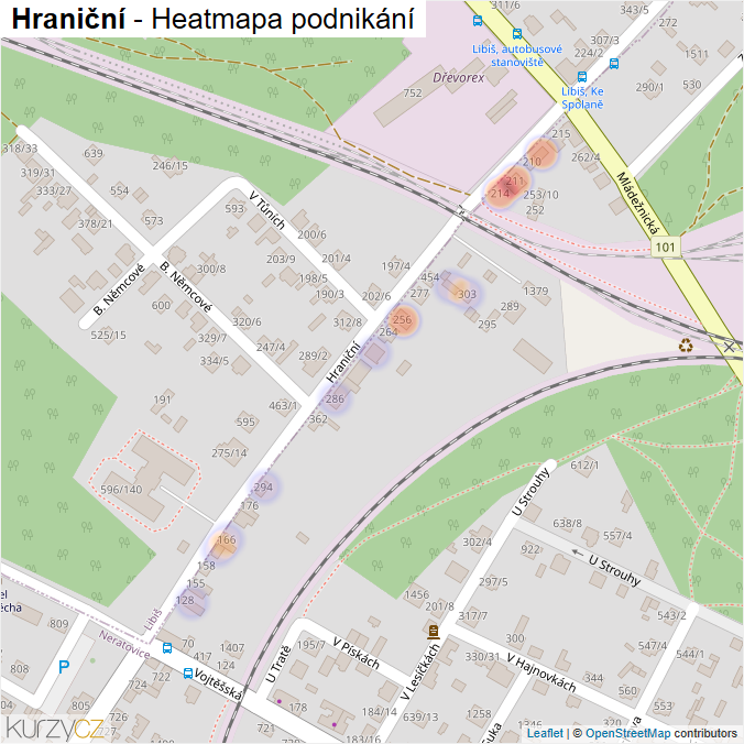 Mapa Hraniční - Firmy v ulici.