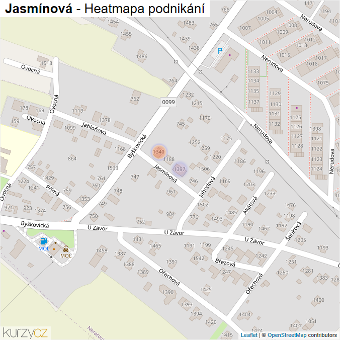 Mapa Jasmínová - Firmy v ulici.