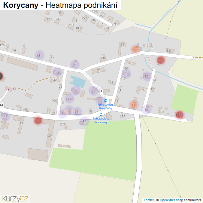 Mapa Korycany - Firmy v části obce.