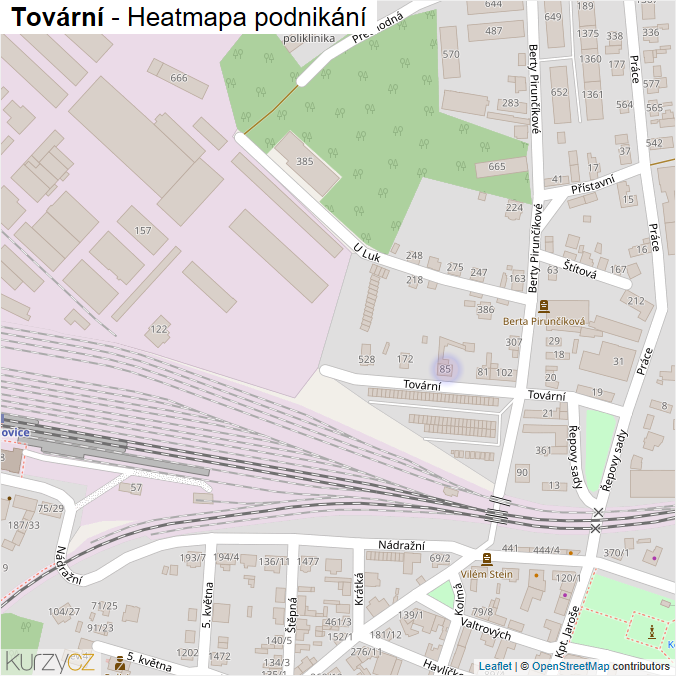 Mapa Tovární - Firmy v ulici.