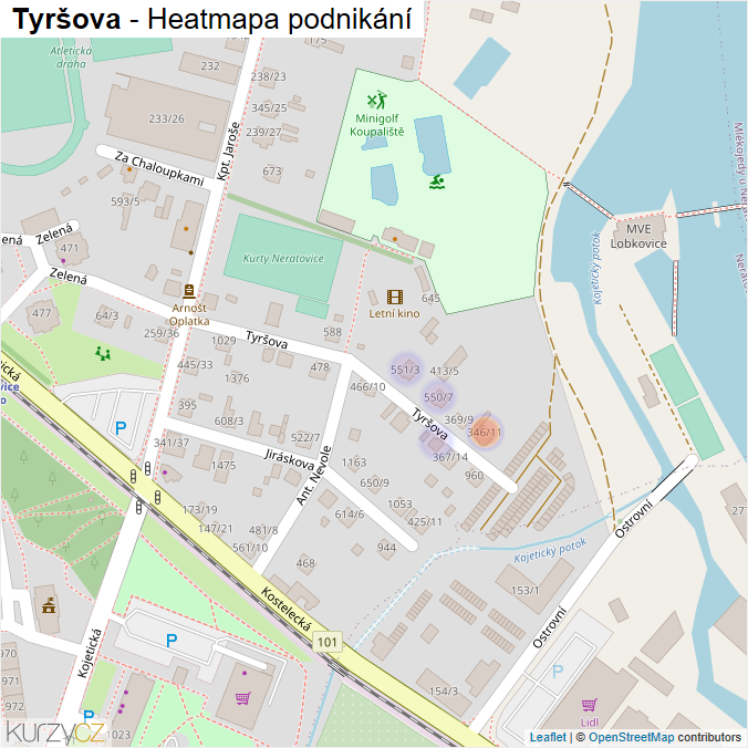Mapa Tyršova - Firmy v ulici.