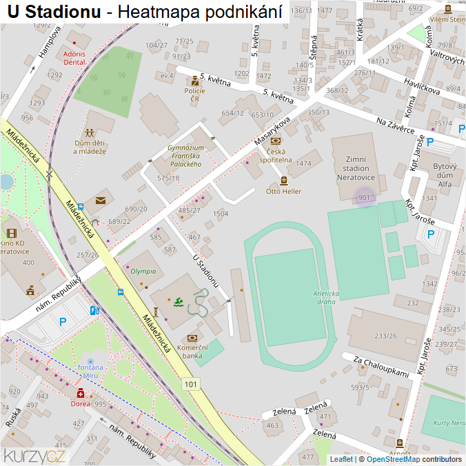 Mapa U Stadionu - Firmy v ulici.