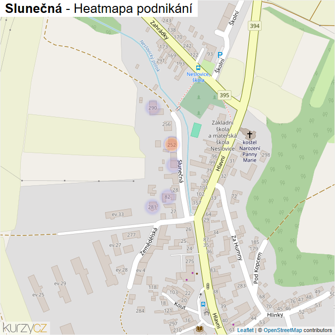 Mapa Slunečná - Firmy v ulici.