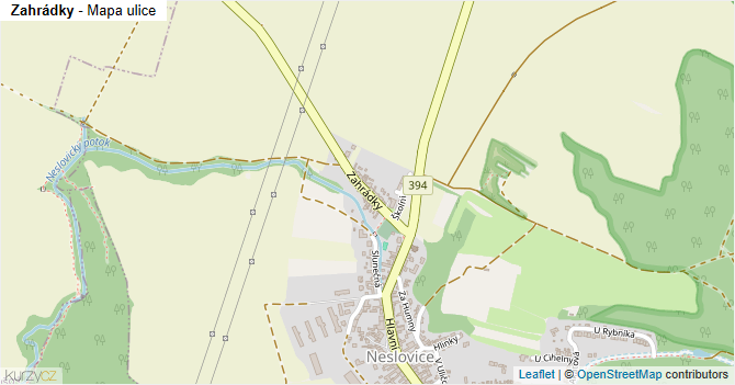 Zahrádky - mapa ulice
