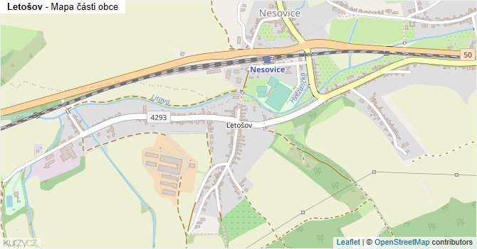 Letošov - mapa části obce