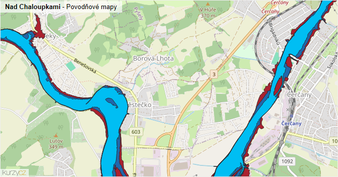Nad Chaloupkami - záplavové mapy stoleté vody
