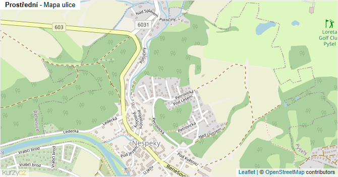 Prostřední - mapa ulice