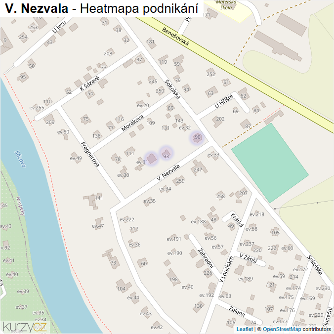 Mapa V. Nezvala - Firmy v ulici.
