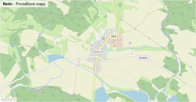 Netín - záplavové mapy stoleté vody
