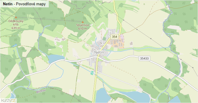 Netín - záplavové mapy stoleté vody