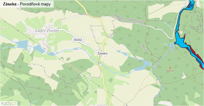 Záseka - záplavové mapy stoleté vody