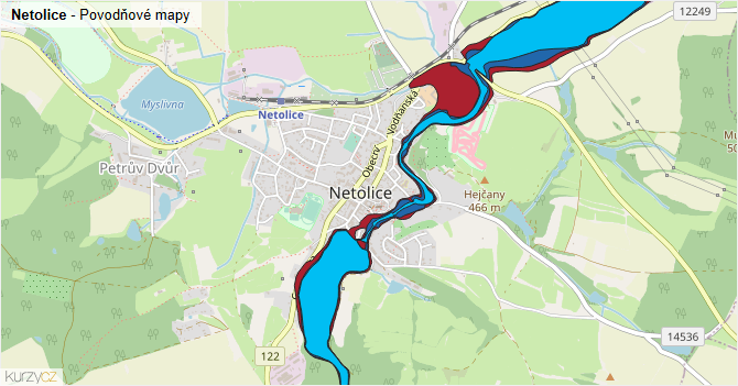 Netolice - záplavové mapy stoleté vody