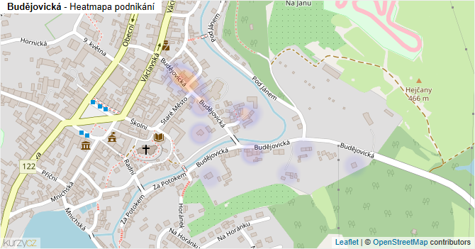 Budějovická - mapa podnikání