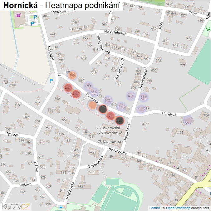 Mapa Hornická - Firmy v ulici.