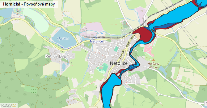 Hornická - záplavové mapy stoleté vody