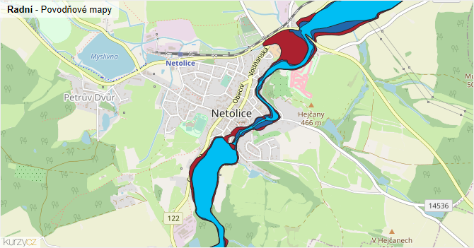 Radní - záplavové mapy stoleté vody