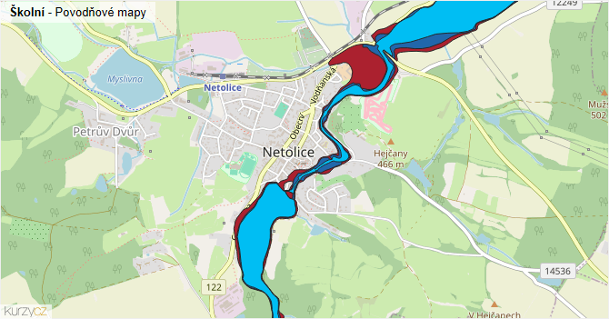 Školní - záplavové mapy stoleté vody